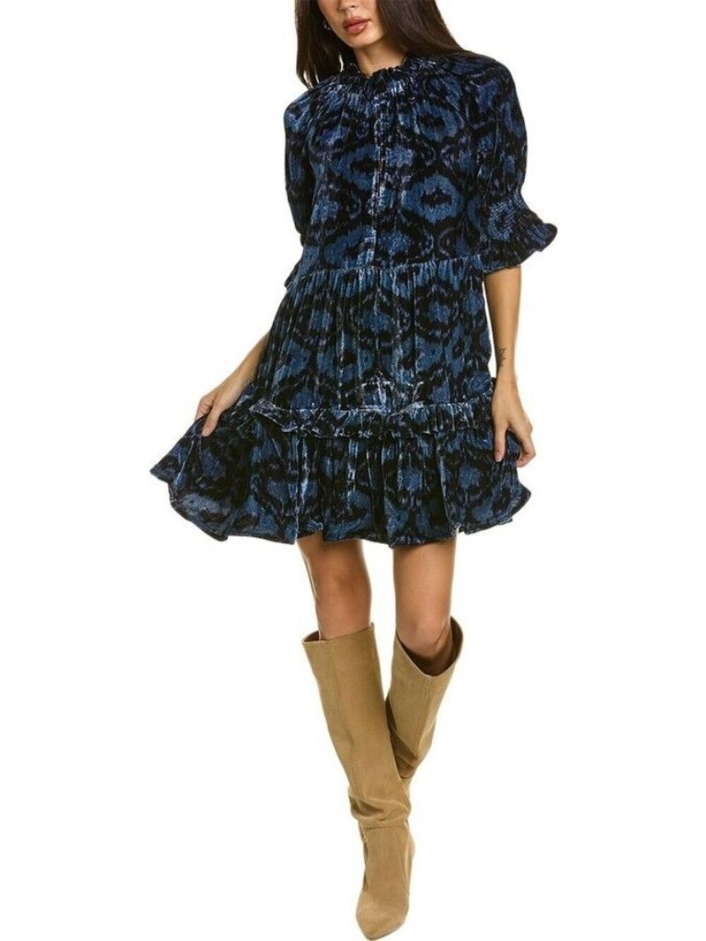 Figue $495 Blue Velvet Burnout Mini Dress Boho Print Romantic Whimsigoth Fall - Picture 11 of 11